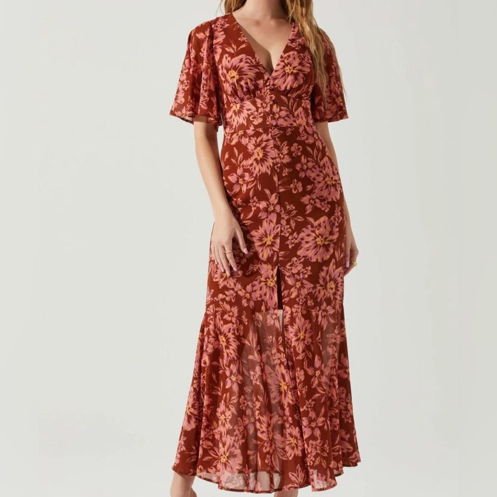 Astr Terracotta and Pink Floral Dress